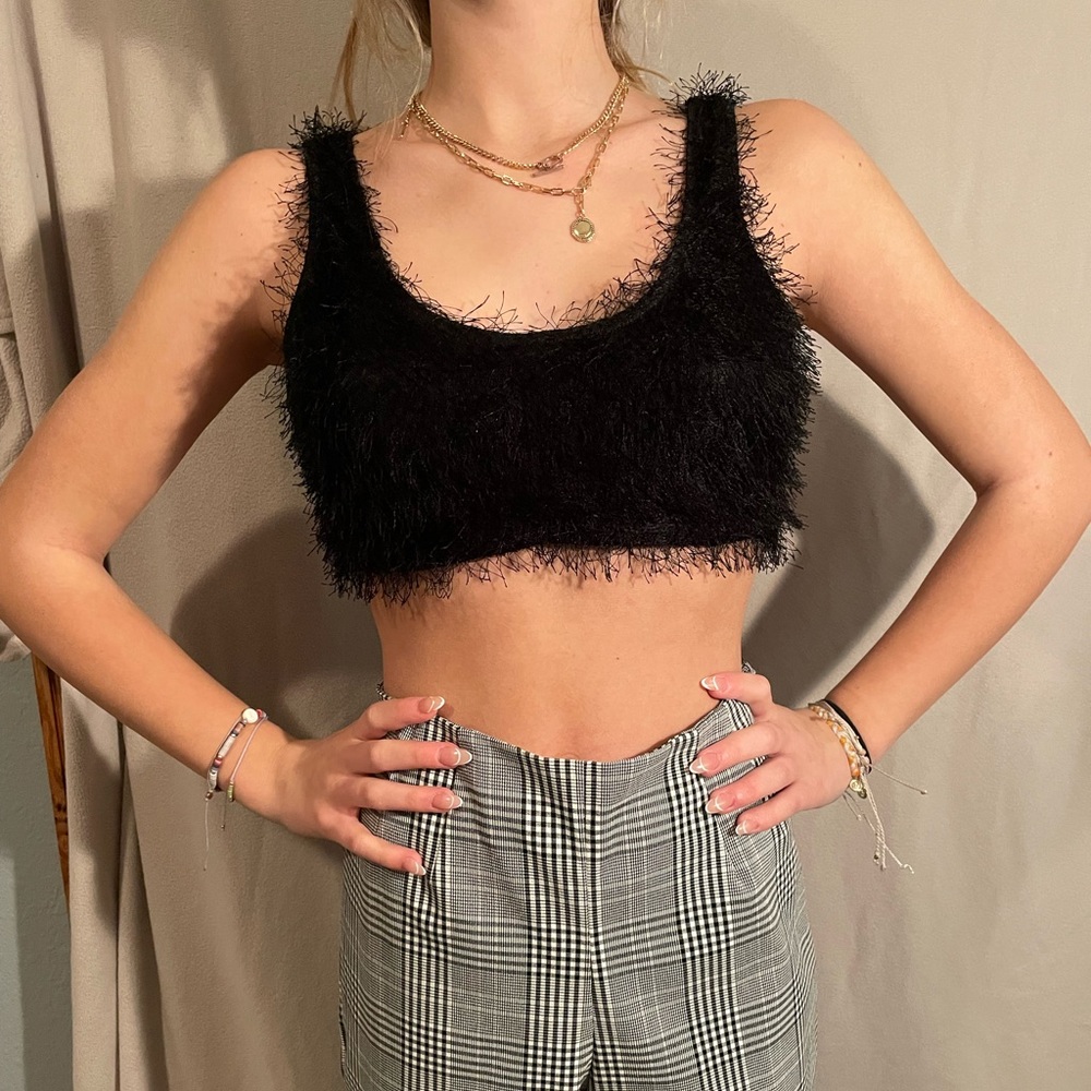 Black Fuzzy Crop Top
